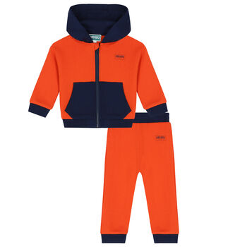 Younger Boys Orange & Navy Blue Logo Tracksuit